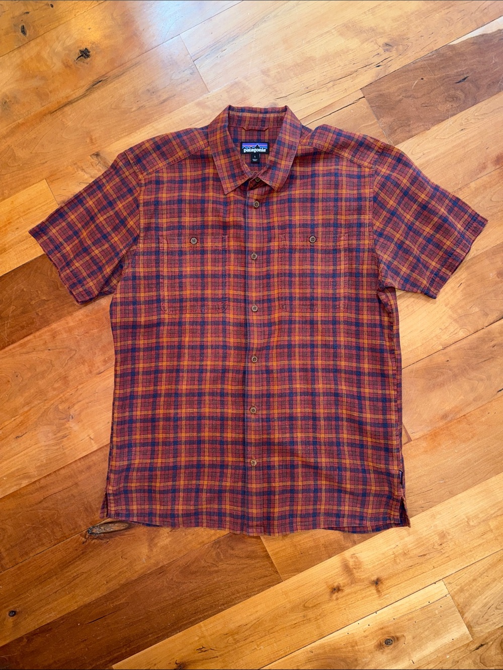 Patagonia Men’s Back Step Shirt – Hemp/Cotton Blend – Red & Blue Plaid – L